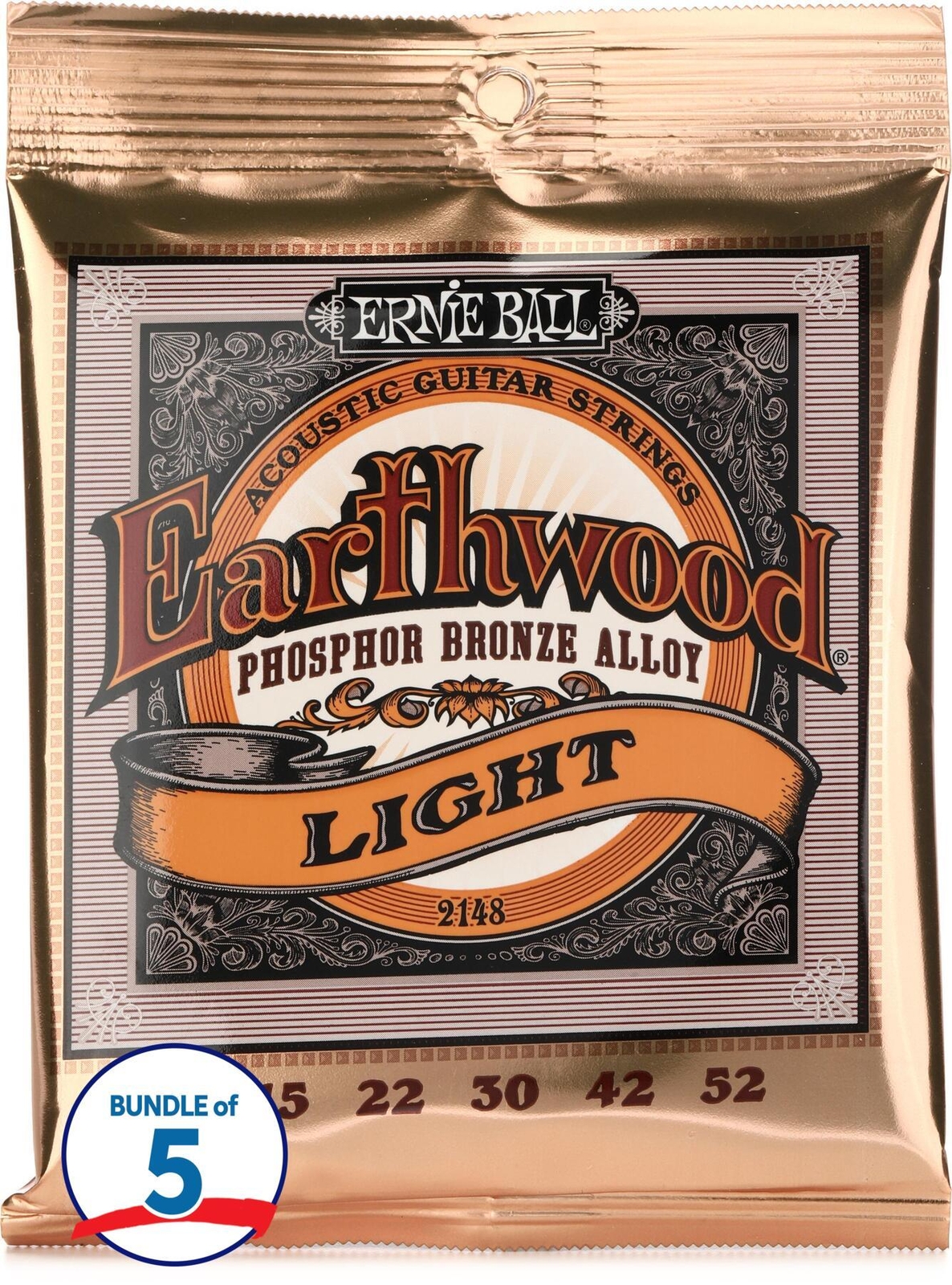 Струны для акустической гитары Ernie Ball 2148 из фосфористой бронзы Earthwood (5 комплектов) -
