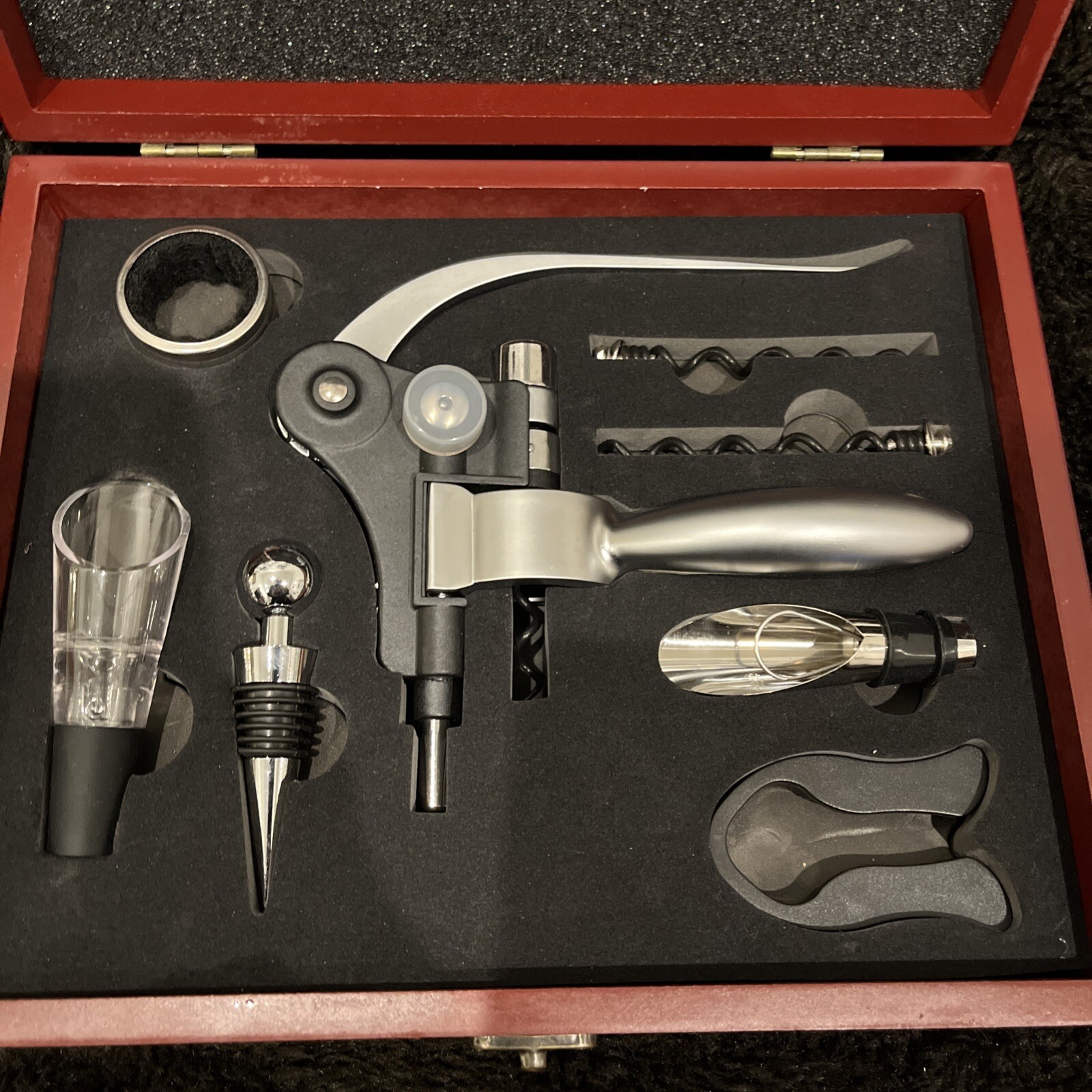 Wine Accessories Kit Wine Bottle Opener, Wine Aerator,Foil Cutter, Redwood Box