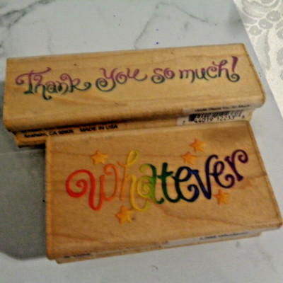 Vintage 90s Two Stampendous Rubber Stamps Thank You So Much G036 & Whatever L085