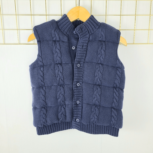 Janie and Jack Boys Vest 3 to 4 Yrs Quilted Cable Knit Puffer Navy Unisex- Read