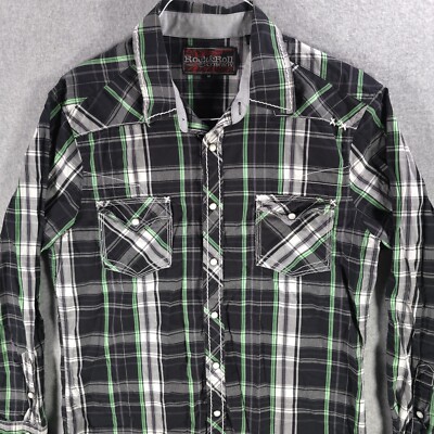 Rock & Roll Cowboy Western Electric Plaid Pearl Snap Button Shirt Mens Medium