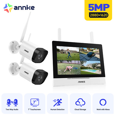 ANNKE Wireless 4CH 7'' Monitor NVR 5MP AI Security Camera System 2-Way Audio P2P
