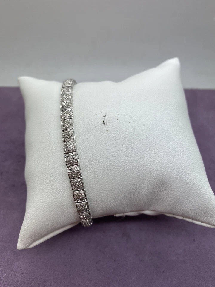 10 克拉白金 1.0 克拉 SI2,J-K 钻石铺面网球 7.25 英寸手链 998237-1 — 第 4/4 张图片