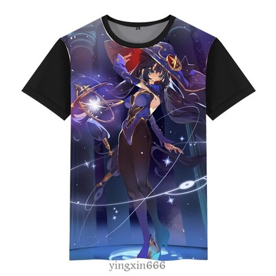 Genshin Impact Mona Megistus Cosplay Unisex Short Sleeve T-shirt Casual Tee Top