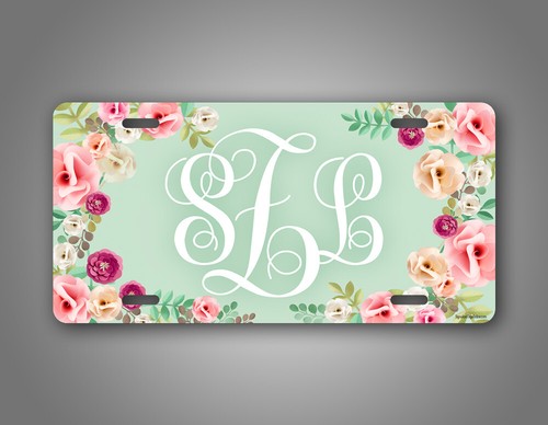 Classy Floral Front Monogram License Plate Personalized Initials Monogram Tag - 第 4/7 張圖片