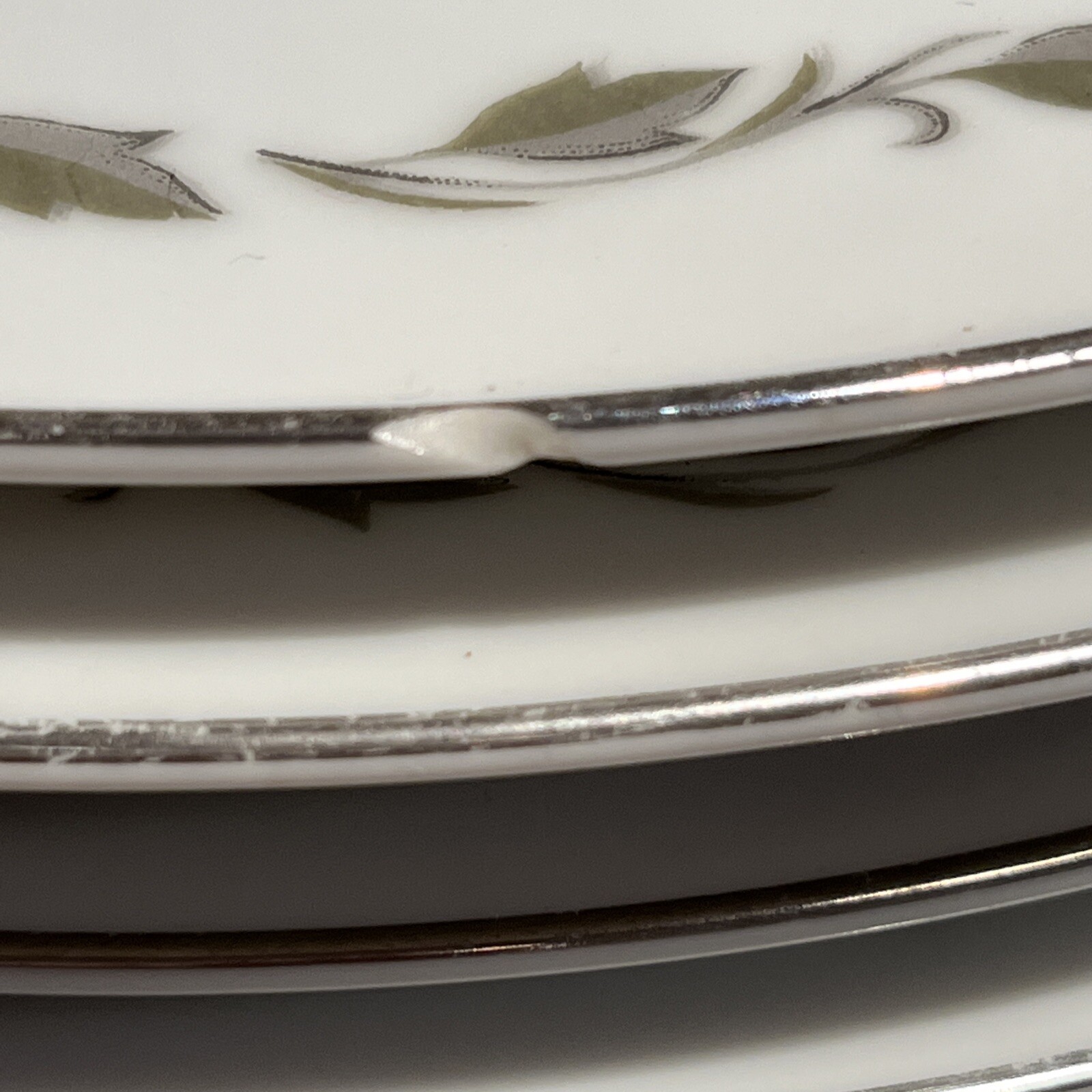 6 Flair Irene fine China 10¼" DINNER PLATES 4149 Silver Trim flower