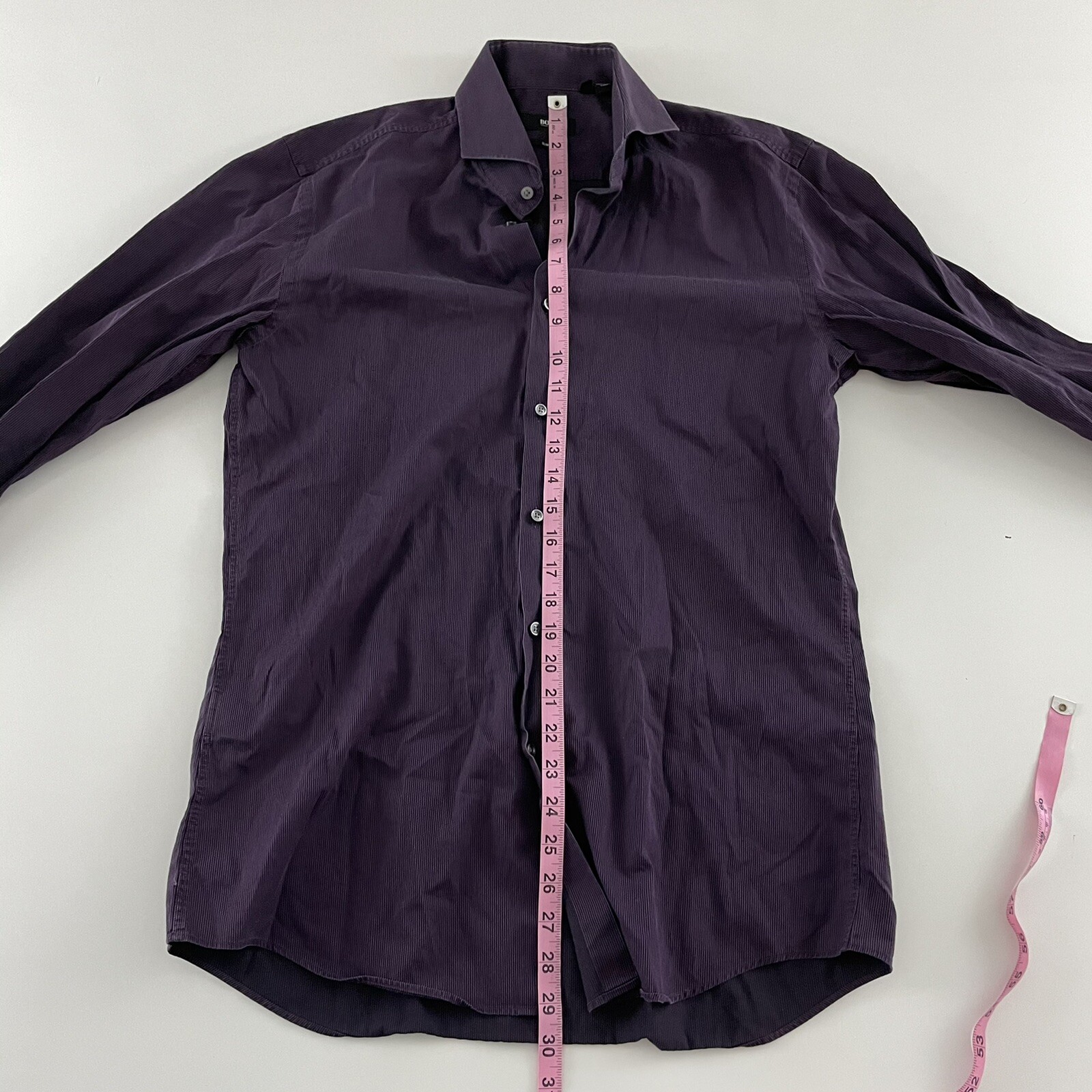 Hugo Boss Slim Fit Pinstripe Long Sleeve Button Front Shirt Men's 41/16 Purple thumbnail 6