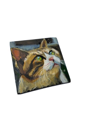 Original oil painting feline TABBY CAT animal 4x4in contemporary fine art signed - Photo 2 sur 12