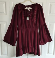 American Rag Junior/Women's Boho  Embroidery Bell Sleeve Dress, Sz. L. MSRP $70