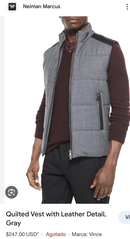 VINCE Men’s Quilted Puffer VEST LAMB LEATHER / WOOL Fully Lined Full Zipped sz M - Image 2 of 4