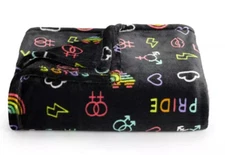 NWT NEON PRIDE Rainbow SUPER SOFT PLUSH THROW BLANKET SONOMA COMMUNITY 5X6 FT