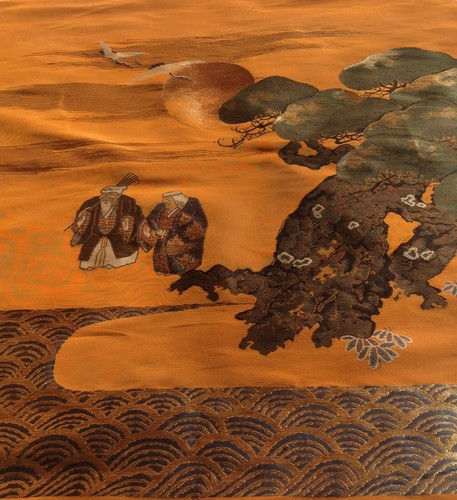 GROSSE SEIDENSTICKEREI KUNST JAPANISCHE ANTIKE WANDROLLE ALTE GELEHRTE, KRANICHE 29 ZOLL - Bild 12 von 12