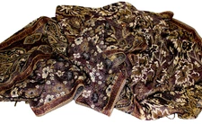 Ladies 100% PASHMINA Brand Scarf/Wrap Patterned Brown Shades w/Metallic Trim VGC