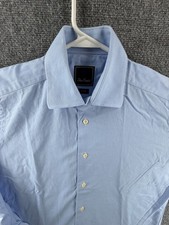 David Donahue Barrel Cuff All Cotton Trim 15.5 32/33 Blue Button Up Solid Men