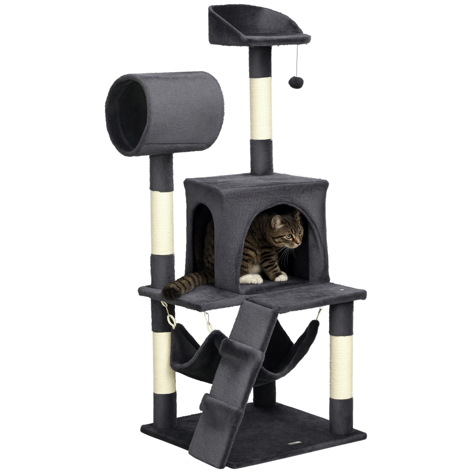 PawHut Albero per Gatti con Tiragraffi Casetta Letto e Pallina Giocattolo Grigio