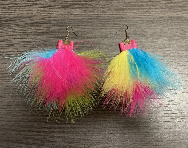 Multicolor Feather Tassel Dangle/Drop Hook Earrings for Lobe, No Stone