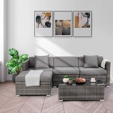 Rattan Garden Furniture 4-5 Seater Corner Sofa Dining Table Outdoor Set 5 Piece