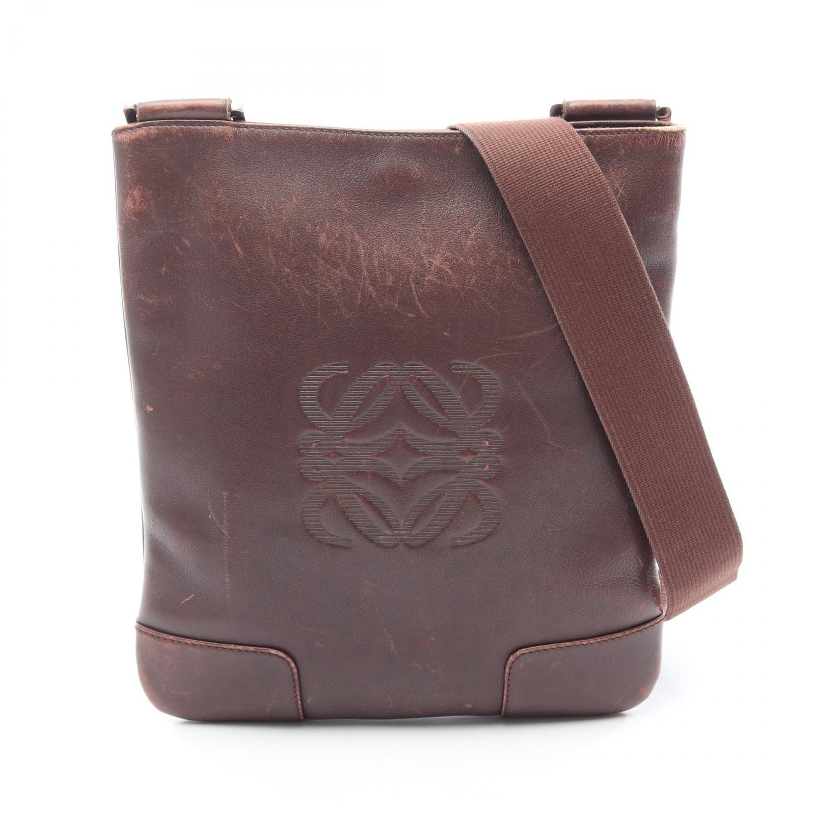 LOEWE anagram Crossbody Shoulder Bag leather Brown Used Women