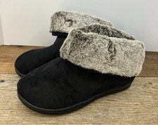 Isotoner Boot Slippers Women's Size 7.5/8 Black Recycled Microsuede Faux Fur