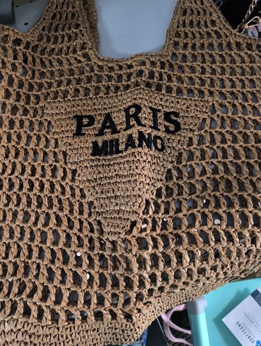Purse Natural Raffia Knit Tote Bag ‘Paris Milano’ Hobo Beach Bag Handbag - Picture 1 of 2