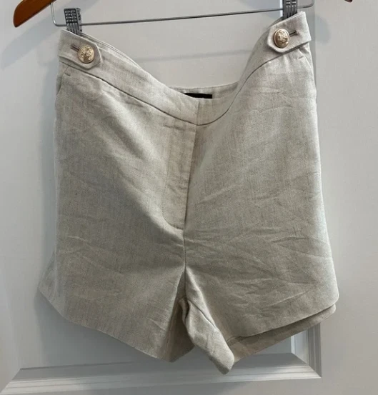 Ann Taylor High Waist Linen Blend Cream Shorts, Size 8