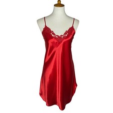 Romance Du Jour Red Satin Rose Lace Slip Dress Nightie Large Vintage Coquette