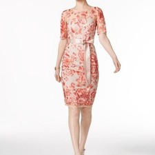 NWT Adrianna Papell Embroidered Illusion Sheath Dress Size 14 Two Tone Rouge