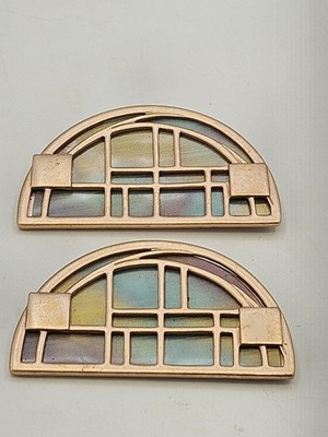 Two (2) Vintage Monet Brooches ''All That Jazz'' Rose Gold Tone Art Deco