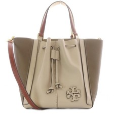 TORY BURCH McGraw Dragonfly Handbag Shoulder Bag 2-way Drawstring Leather Beige