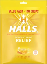 Halls Relief Honey Lemon Cough Drops, Value Pack, 140 Drops