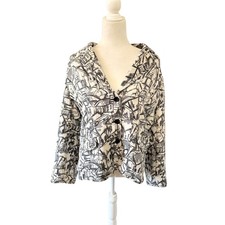 Chicos Silk Blend Grey Cream Jacket Blazer House Print Chicos Size 3 US 16 XL