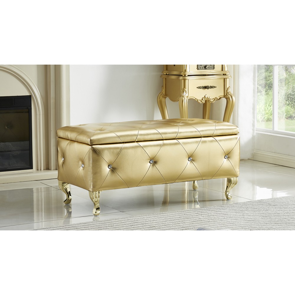 Bed Foot Storage Bench with Crystal Button Accents