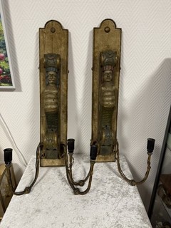 Paar Sehr alte Wandleuchten aus Holz geschnitzt Barock?? 67cm 2 6 kg SELTEN!!
