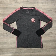 American Fighter Shirt Womens Medium Pink Gray Long Sleeve Stretch Active Crew