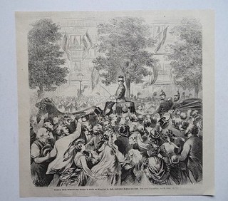 Empfang König Wilhelm Preußen in Berlin nach Rückkehr von Ems Holzstich um 1870