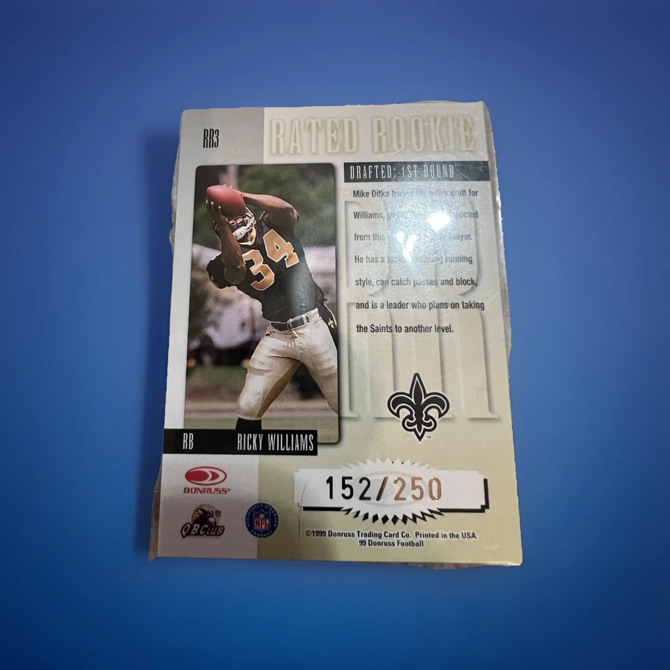 1999 Donruss Ricky Williams Rated Rookie Medalist Rookie RC #/250 Saints - Image 3 of 3