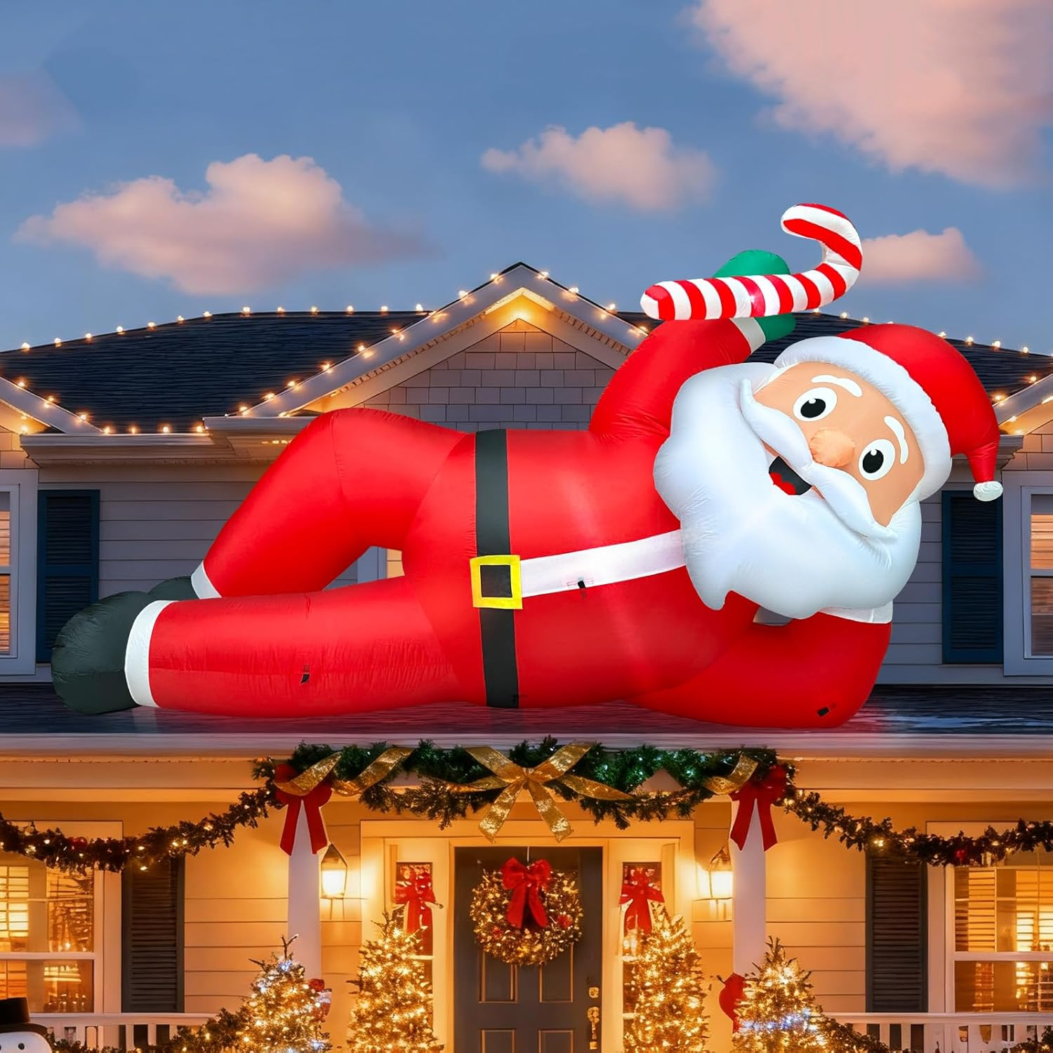 12FT Christmas Inflatables Santa Laying Down 2025 NEW LED Outdoor Decoration