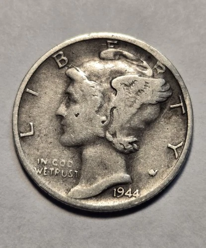 1944-S Mercury Dime Very Good - Fine VG-F Details 90% Silver Coin, Minor Dent