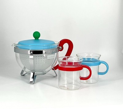 Bodum Chambord Tee-Set   Glas-Teekanne & 2 Teetassen   ca. 1980