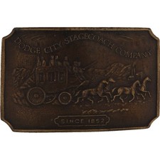 Dodge City Kansas Stagecoach Horse Western Stage Old West 1970s Vtg Belt Buckle