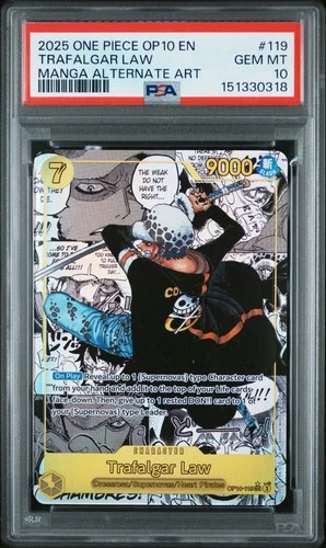 2025 ONE PIECE OP10-ROYAL BLOOD MANGA ALTERNATE ART #119 TRAFALGAR LAW PSA 10
