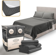 King Size Luxury Microfiber Sheet Set with Elastic Corner Straps - Gray