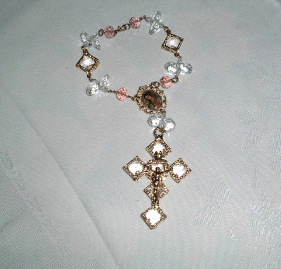 UNIQUE Genuine Clear and Pink Austrian Cut Crystal Rosary Bracelet