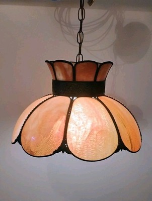  Vtg. Mid-century Modern Slag Glass Root Beer Tulip Ceiling Mount Light Fixture