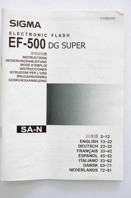 Bedienungsanleitung Sigma EF-500 EF500 EF 500 DG Super Anleitung für SD9 SD10