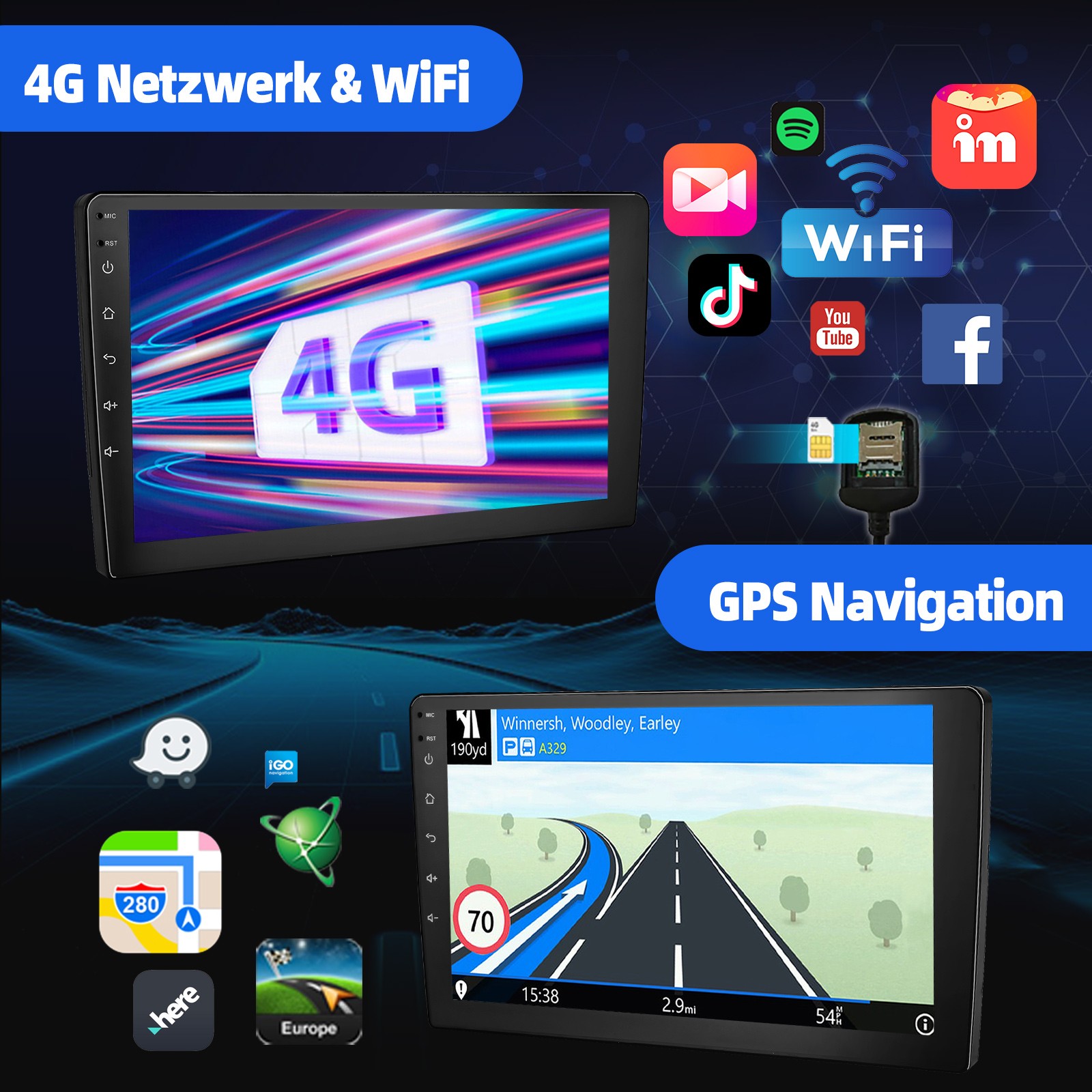 Autoradio 9" Qled Doppio 2din 6+128g CarPlay Android14 Auto Bluetooth GPS Fotocamera - Miniatura 6