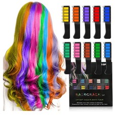 Colorful Hair Chalk Comb, Temporary Bright Hair Color Dye Girls Kids 10 Colors
