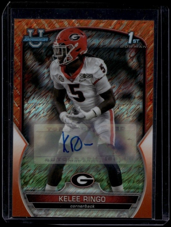2022 University Chrome Football Kelee Ringo Auto Orange Shimmer Refractor /25