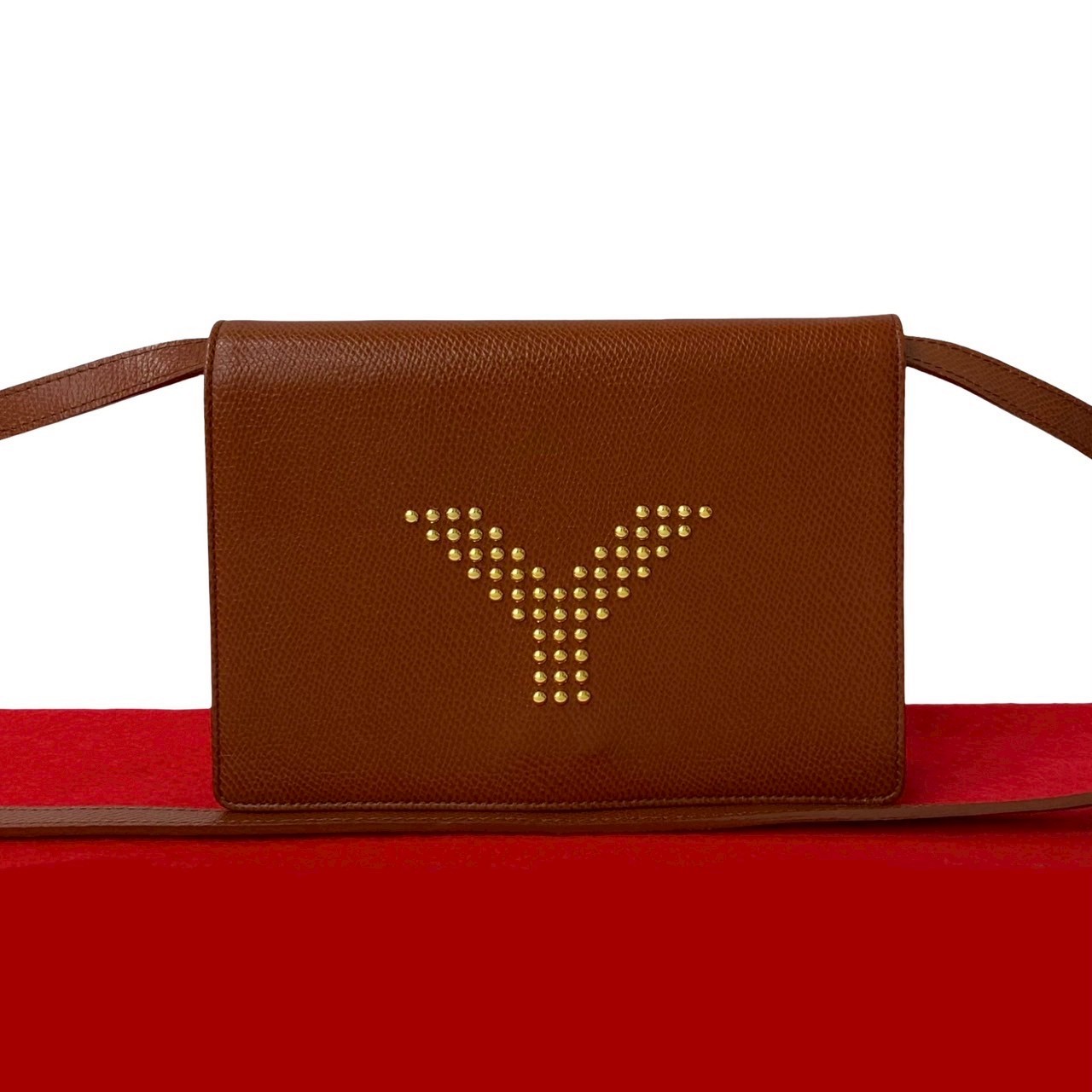 Borsa a tracolla YVES SAINT LAURENT logo borchie metallo pelle marrone 41751