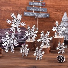 16 Pcs 3D Snowflake Christmas Table Decorations, Wooden White Winter Snowflake
